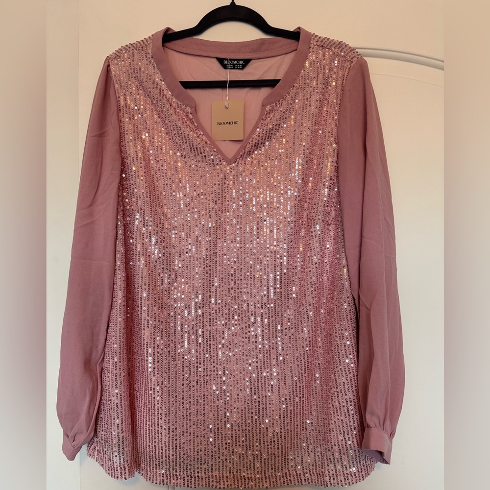BloomChic Pink Sequin Blouse - Picture 1 of 3
